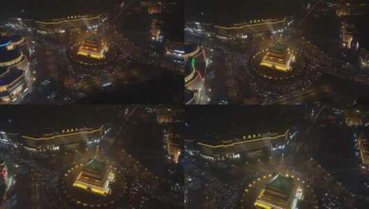 西安钟楼夜景航拍38高清在线视频素材下载