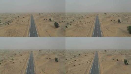 航拍沙漠公路行驶的货车荒漠戈壁笔直的公路高清在线视频素材下载
