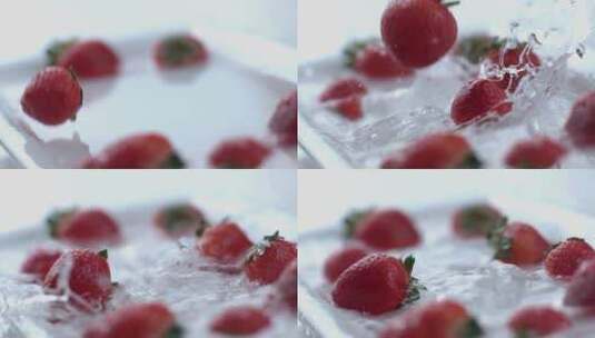 草莓入水慢镜头特写高清在线视频素材下载