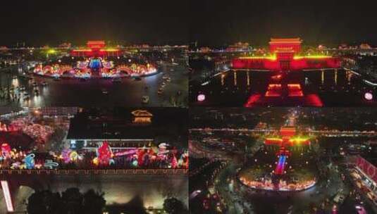 西安城墙灯展兔年灯会春节过年灯会合集高清在线视频素材下载
