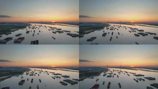 4K武汉港武汉青山长江大桥的长江运输船只高清在线视频素材下载