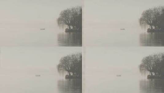 杭州西湖冬季清晨晨雾空镜高清在线视频素材下载