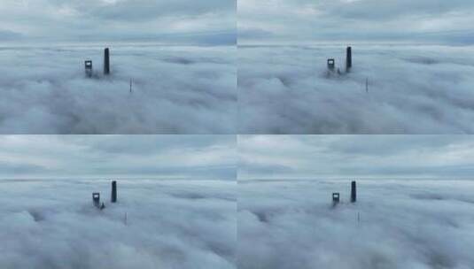 上海陆家嘴平流雾航拍高清在线视频素材下载