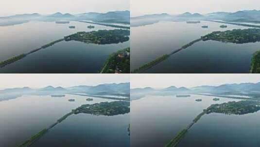 杭州西湖晨雾航拍高清在线视频素材下载