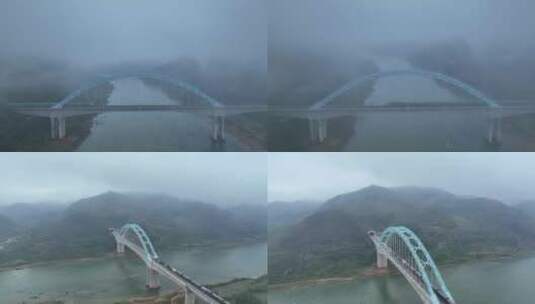 中老铁路橄榄坝大桥【动车组+货运】高清在线视频素材下载