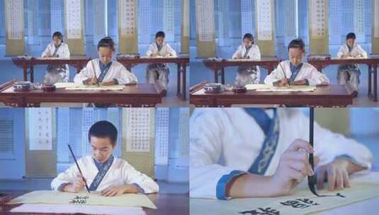 中国书法-古代私塾儿童书法高清在线视频素材下载