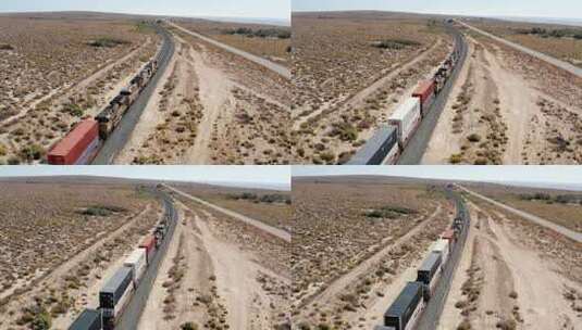 风景优美的铁路上，火车穿过沙漠高清在线视频素材下载