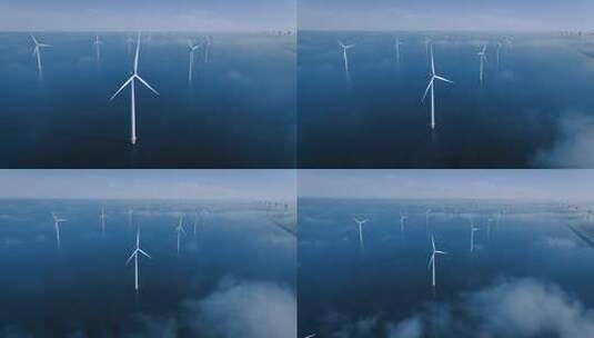 海上无边的风力发电机高清在线视频素材下载