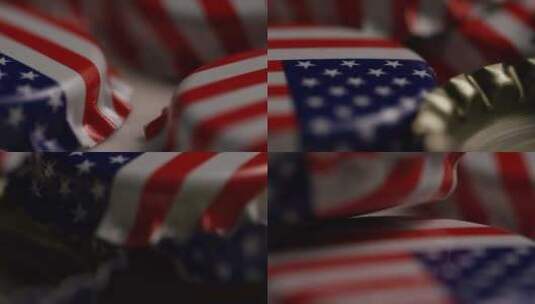 印有美国国旗的瓶盖高清在线视频素材下载