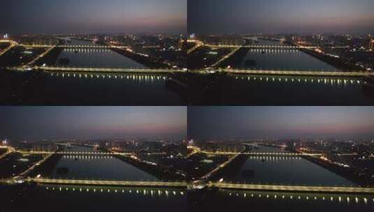 河南洛阳洛河夜幕降临夜景航拍高清在线视频素材下载