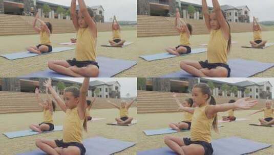 女孩垫子上练习瑜伽高清在线视频素材下载