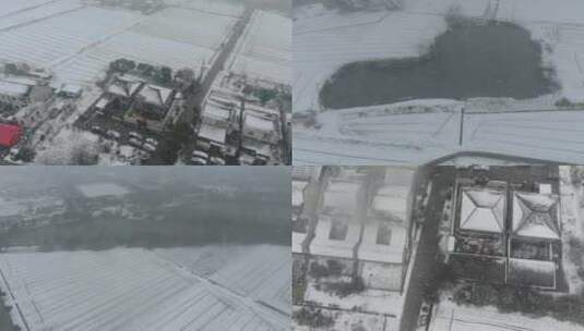 航拍农村乡镇田野民房下雪雪景高清在线视频素材下载