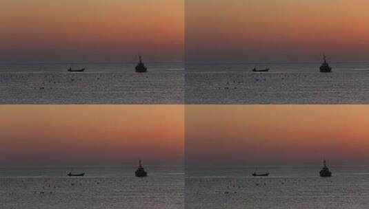 烟台大海黄昏日落，夕阳海边行走的女孩高清在线视频素材下载