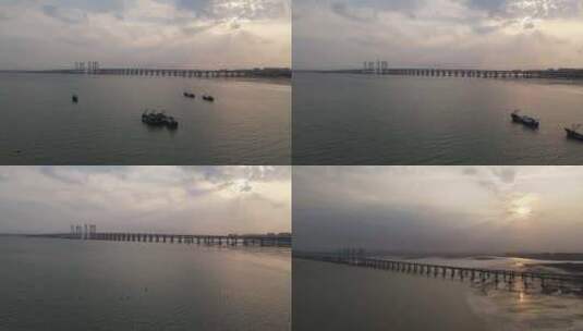 泉州湾大桥夕阳航拍高清在线视频素材下载