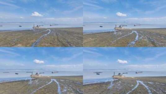 鄱阳湖落星墩夏季低水位航拍延时高清在线视频素材下载