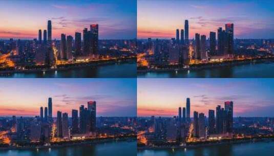 湖南长沙九龙仓地标景点日出航拍延时摄影高清在线视频素材下载
