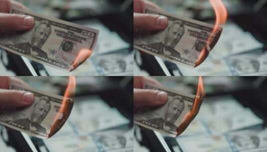 燃烧美元钞票金钱的火焰高清在线视频素材下载