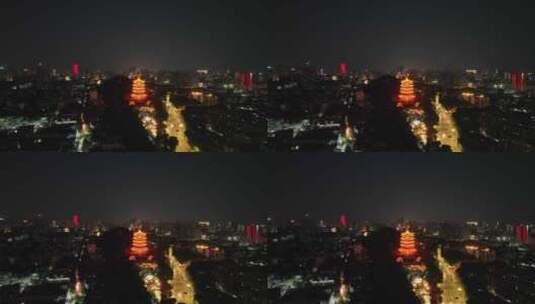 武汉黄鹤楼夜景航拍城市夜晚古建筑黑夜风光高清在线视频素材下载