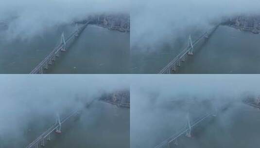 航拍湛江海湾大桥云海高清在线视频素材下载