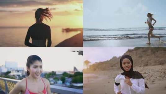 【合集】黄昏在沙滩上面慢跑的女性高清在线视频素材下载