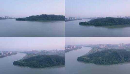南宁邕江灵龟山与五象新区城市景观航拍高清在线视频素材下载