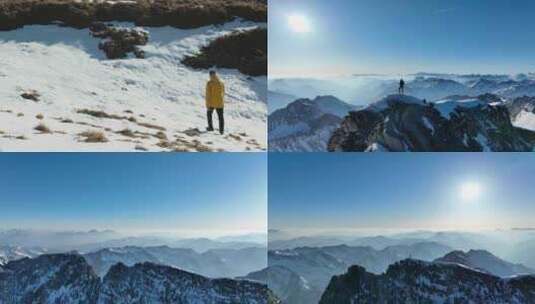 极致震撼的雪山 带人高清在线视频素材下载