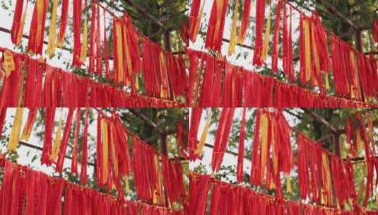 杭州径山寺祈福红丝带高清在线视频素材下载