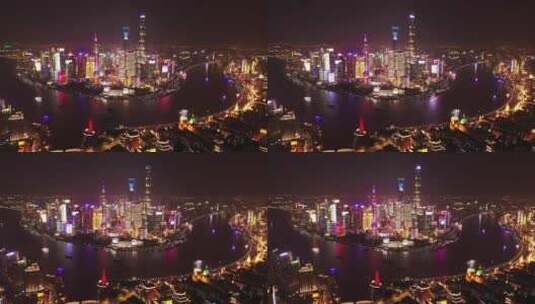 上海陆家嘴金融中心与上海外滩的航拍风光高清在线视频素材下载
