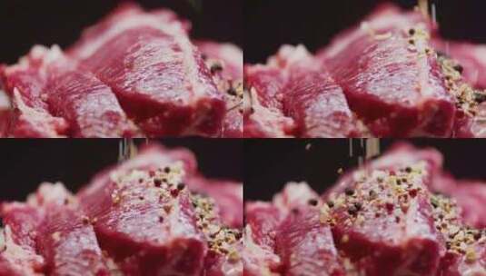 黑猪肉生鲜肉亚麻籽猪肉食材美食高清在线视频素材下载