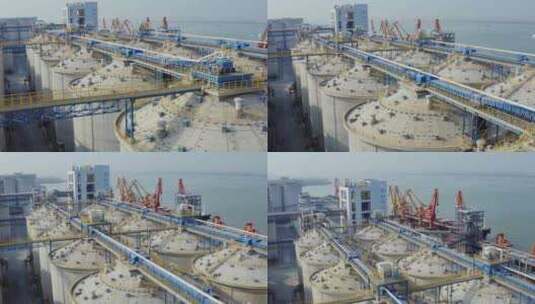 俯拍航拍港口边工厂高清在线视频素材下载