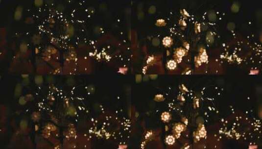圣诞节节日晚上氛围闪灯模糊散焦空镜高清在线视频素材下载