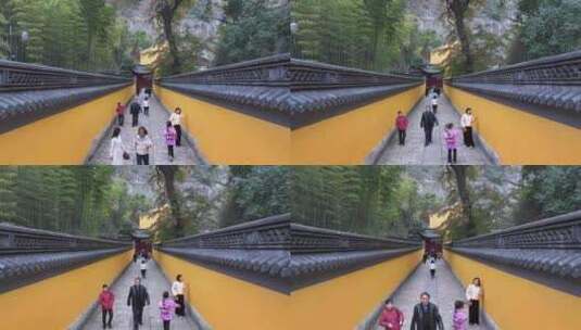 黄色围墙寺庙过道航拍高清在线视频素材下载