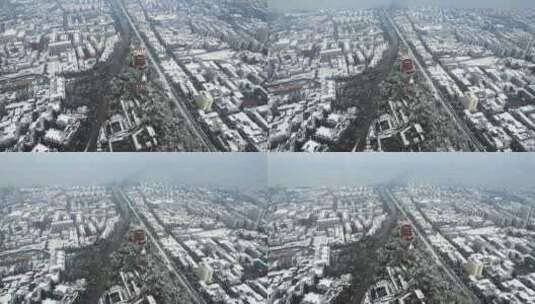航拍武汉冬天旅游地标古建筑黄鹤楼雪景高清在线视频素材下载