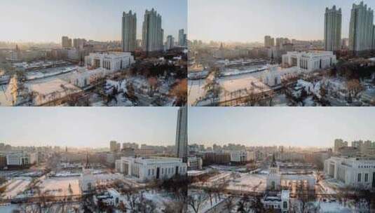 电影感哈尔滨城市冬日景色高清在线视频素材下载