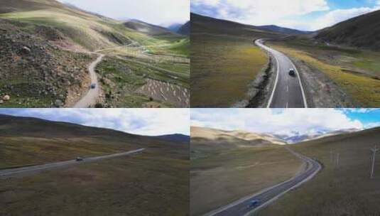 雅拉香布脚下的省道510自驾航拍镜头高清在线视频素材下载
