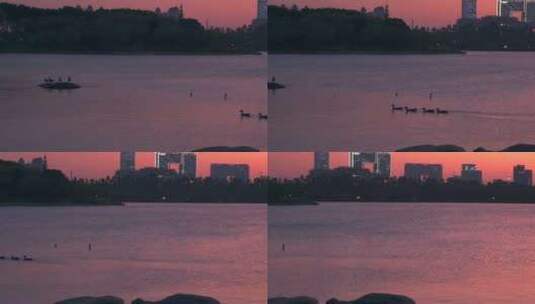 广州海珠湖公园夕阳落日黄昏余晖高清在线视频素材下载
