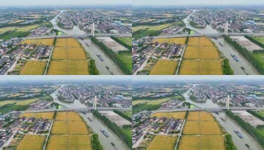 航拍京杭运河水陆运输高清在线视频素材下载