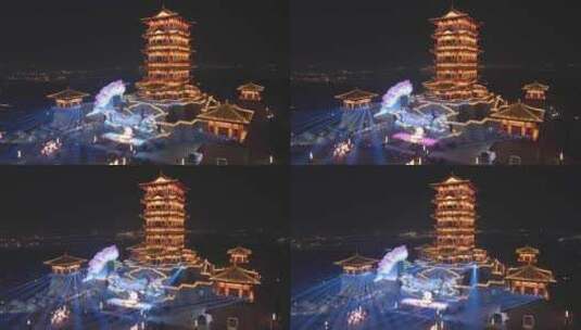 航拍牡丹博物馆2024年春节灯展高清在线视频素材下载