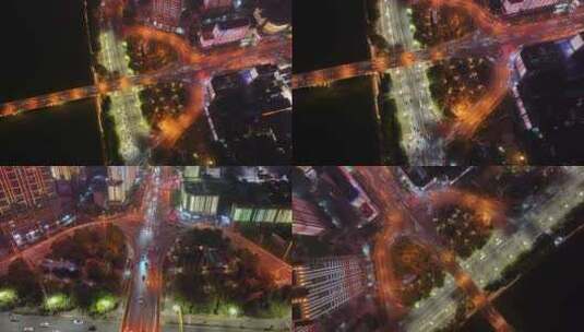 长沙夜景橘子洲大桥湘江中路车流交通航拍立高清在线视频素材下载