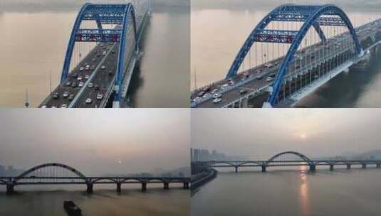 （合集）杭州复兴大桥钱江四桥日落航拍高清在线视频素材下载