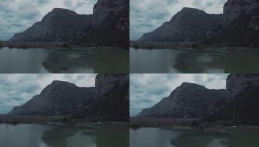 托比诺湖与白云石的鸟瞰图，道路，南蒂罗尔高清在线视频素材下载