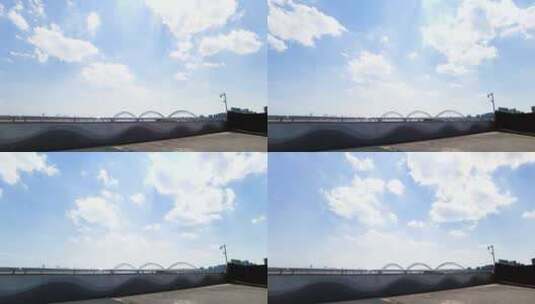 杭州钱塘江九堡大桥蓝天白云延时摄影高清在线视频素材下载