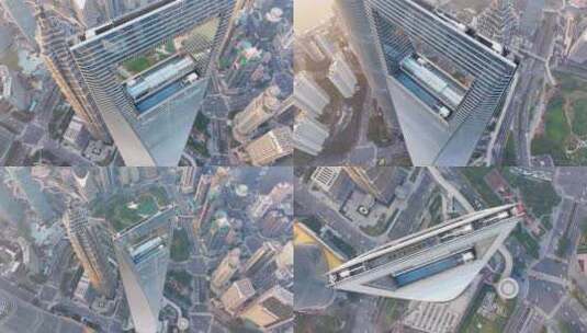 上海浦东新区航拍陆家嘴上海环球金融中心三高清在线视频素材下载