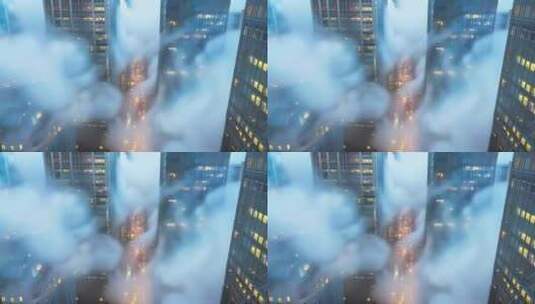 云层上帝视角下的城市高楼高清在线视频素材下载