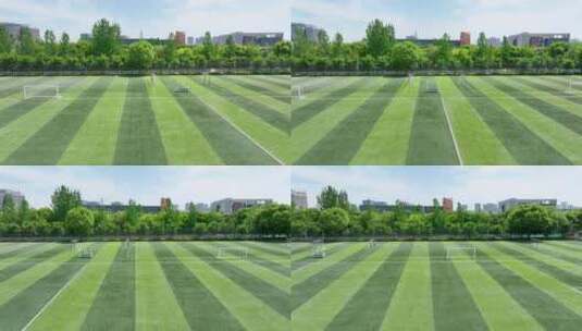 大学校园里露天人造草坪足球场景观设计高清在线视频素材下载