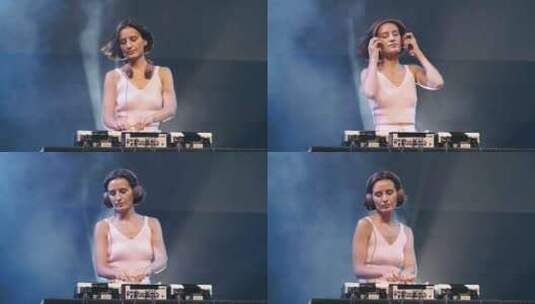 DJ女孩在迪斯科俱乐部演奏音乐高清在线视频素材下载
