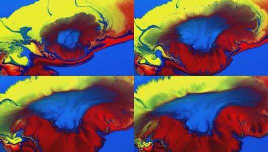 宇宙颜色表面混合图案上黄色蓝色和红色油漆高清在线视频素材下载