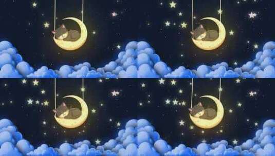 卡通儿童动画动物梦想概念闪烁的星星之夜，高清在线视频素材下载