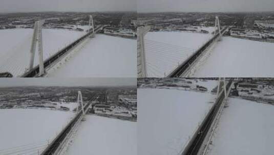 鄂尔多斯雪中的五号桥高清在线视频素材下载