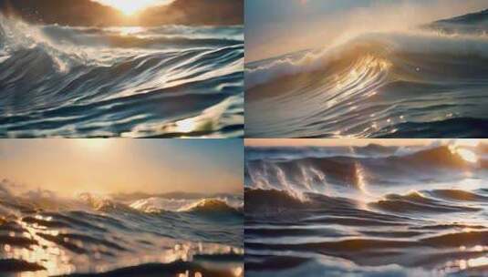 夕阳照射下波光粼粼的海面海浪 (1)高清在线视频素材下载